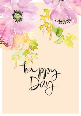 Suluboya tebrik kartı çiçekleri.