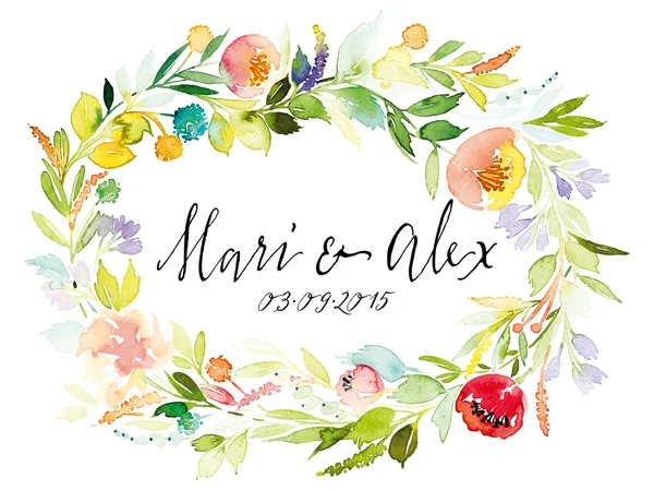 Suluboya tebrik kartı çiçekleri.