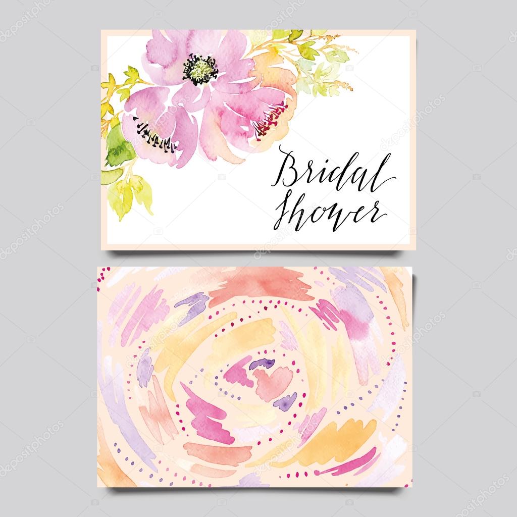 Decorative card. Flowers painted in watercolor. Hand lettering. Seamless pattern.