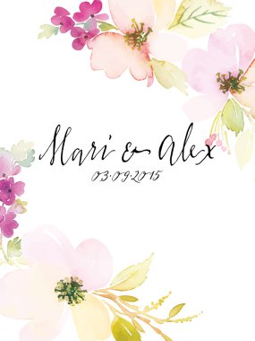 Suluboya tebrik kartı çiçekleri.