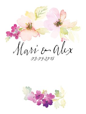 Suluboya tebrik kartı çiçekleri.