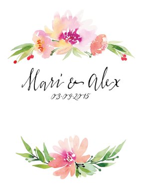 Suluboya tebrik kartı çiçekleri.