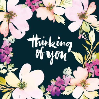 Suluboya tebrik kartı çiçekleri.