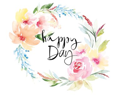 Suluboya tebrik kartı çiçekleri.