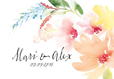 Suluboya tebrik kartı çiçekleri.