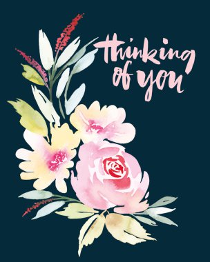 Suluboya tebrik kartı çiçekleri.