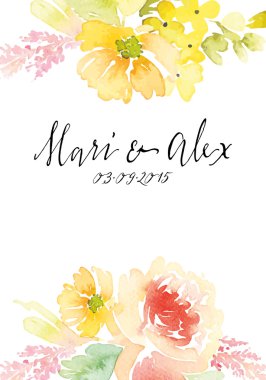 Suluboya tebrik kartı çiçekleri.