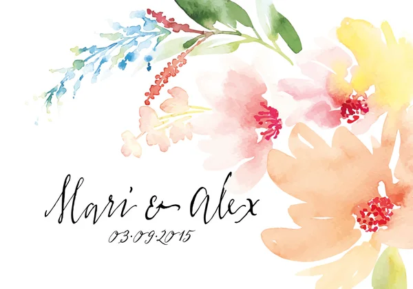 Fleurs de carte de voeux aquarelle . — Image vectorielle