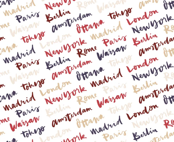 Dünya kentlerinin adları. Avrupa şehirleri. El yazı. Seamless modeli.
