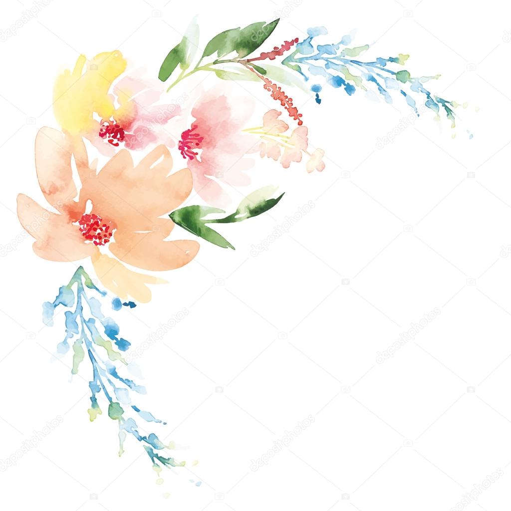 Watercolor greeting card flowers. Handmade.