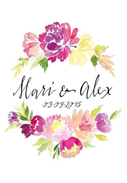 Suluboya tebrik kartı çiçekleri.