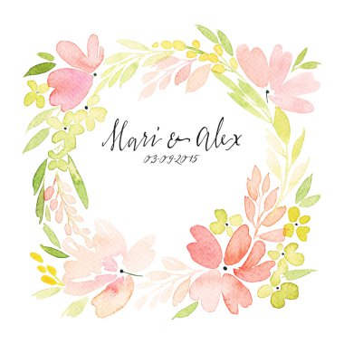 Suluboya tebrik kartı çiçekleri.