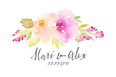 Suluboya tebrik kartı çiçekleri.