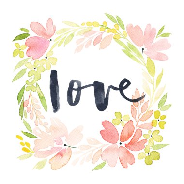 Suluboya tebrik kartı çiçekleri.