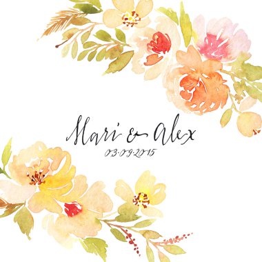 Suluboya tebrik kartı çiçekleri.