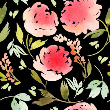 Sorunsuz çiçek deseni. Suluboya.