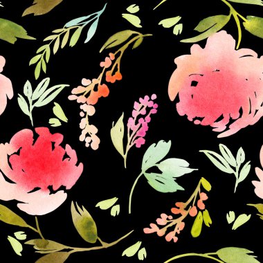 Sorunsuz çiçek deseni. Suluboya.