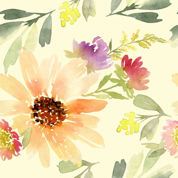 Seamless flowers pattern. Watercolor. — Stock Photo, Image