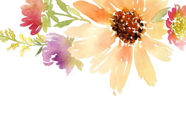 Girassóis aquarela cartão postal. Casamento. Fundo floral . — Fotografia de Stock