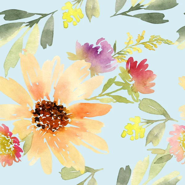 Nahtlose Blumenmuster. Aquarell. — Stockfoto