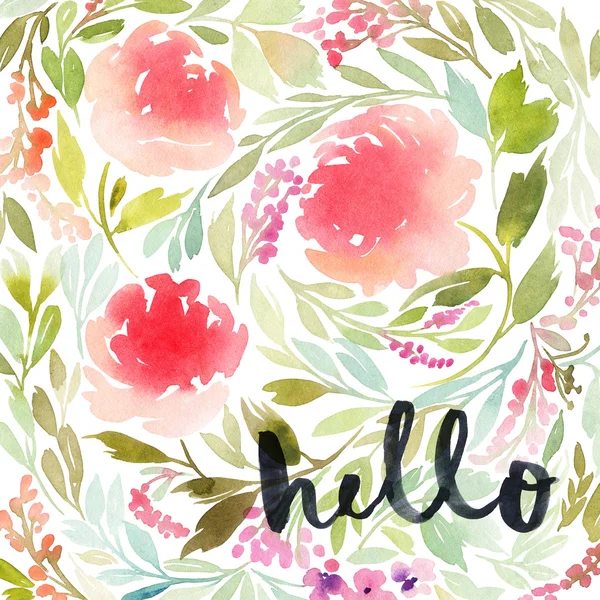 Greeting card. Floral background. Watercolor painting — Stock Photo, Image