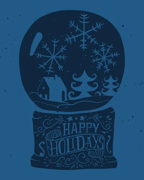Рождественская открытка Чаша со снегом. Эскиз чернил . — стоковый вектор