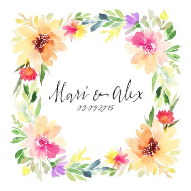 Tebrik kartı. Suluboya çiçek arka plan