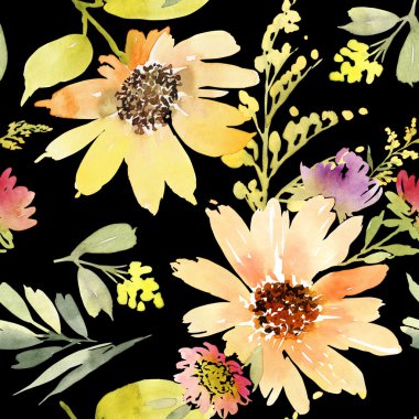 Ayçiçeği seamless modeli. Suluboya. Yaz.