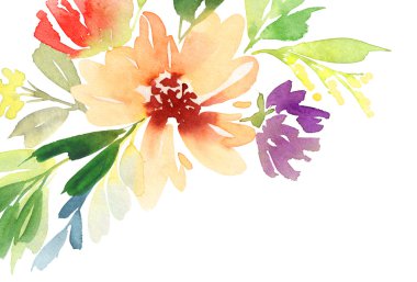 Tebrik kartı. Suluboya çiçek arka plan