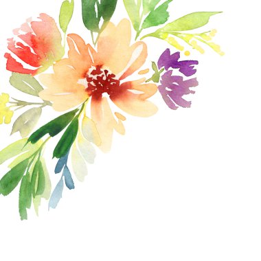 Tebrik kartı. Suluboya çiçek arka plan