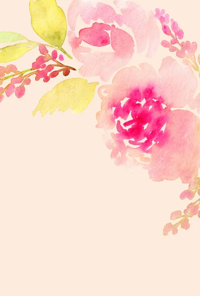 Ευχετήρια κάρτα. Ακουαρέλα λουλούδια φόντο — Φωτογραφία Αρχείου