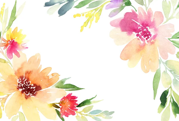 Grußkarte. Aquarell Blumen Hintergrund — Stockfoto