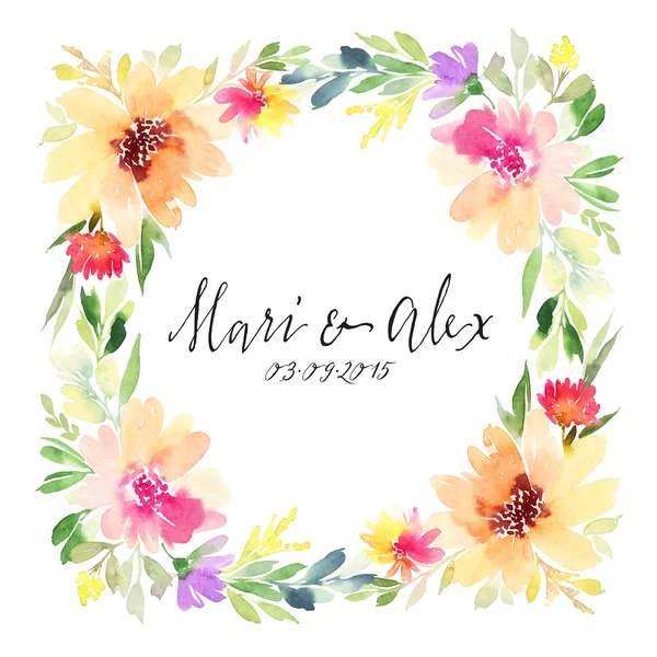 Tebrik kartı. Suluboya çiçek arka plan