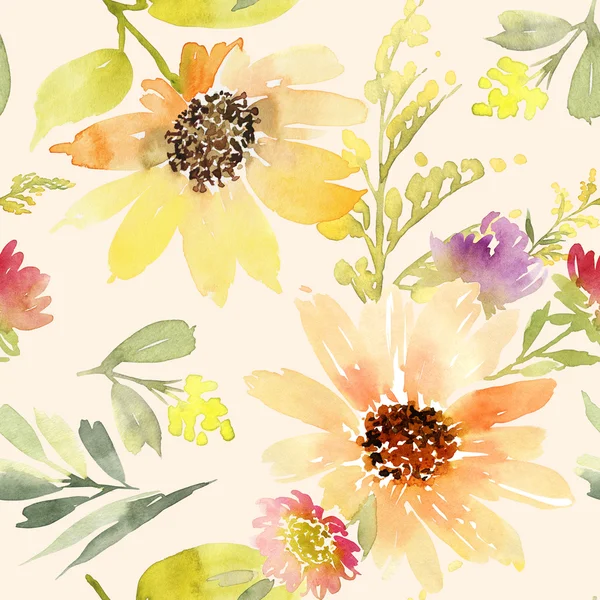 Sunflowers seamless pattern. Watercolor. Summer. — Stock Photo, Image