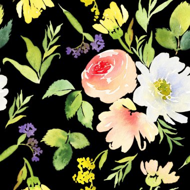 Çiçekler suluboya ile Seamless modeli. Yumuşak renkler. Erkek 