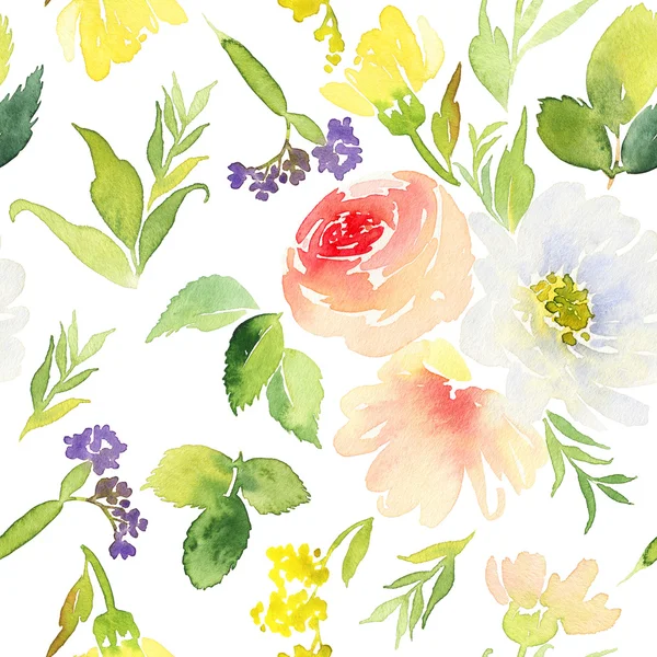 Çiçekler suluboya ile Seamless modeli. Yumuşak renkler. Erkek 