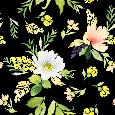 Çiçeklerle suluboya kusursuz desen