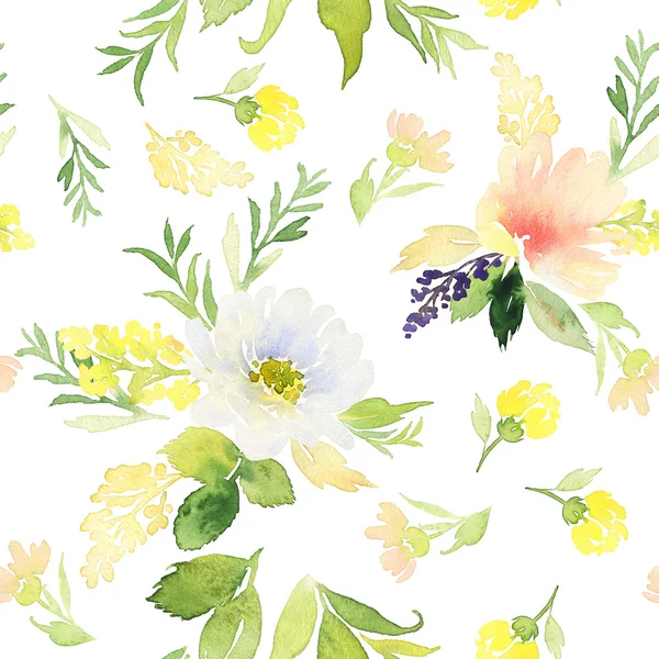 花の水彩でシームレスなパターン — ストック写真