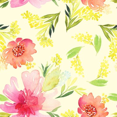 Çiçekler suluboya ile Seamless modeli. Yumuşak renkler. Erkek