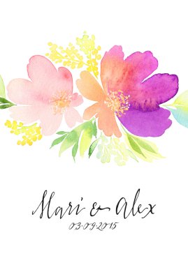 Tebrik kartı. Suluboya çiçek arka plan