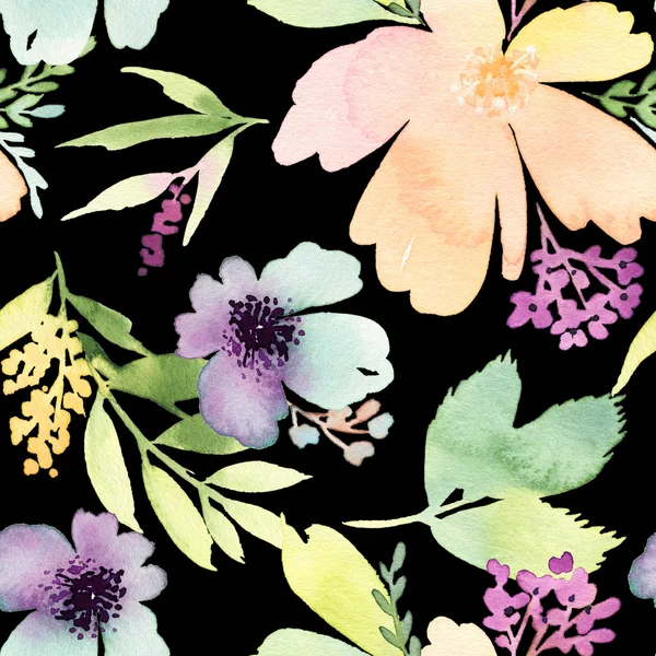 Nahtloses Muster mit Blumen Aquarell. sanfte Farben. weiblich — Stockfoto