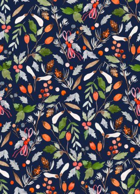 Suluboya Noel Botanik Kusursuz Desen