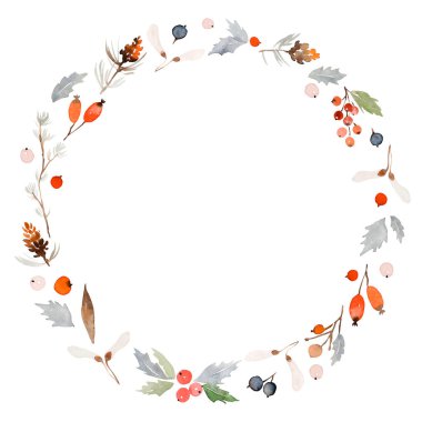 Kış yeşili ve böğürtlenli suluboya Noel dikdörtgen çerçevesi tebrik kartları ve davetiyeler için tatil sınırı