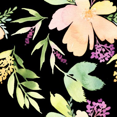 Çiçekler suluboya ile Seamless modeli. Yumuşak renkler.