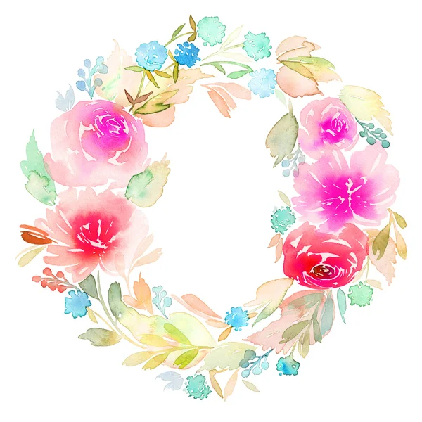 Warna air pernikahan Wreath. Buatan tangan. Kartu ucapan — Stok Foto