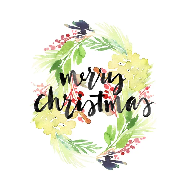 Christmas wreath watercolor. Handmade. Holiday card. — Stock Photo, Image