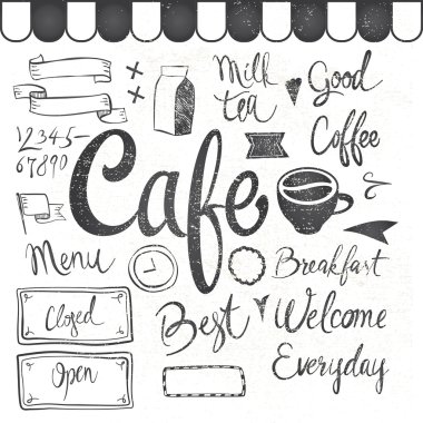 Grafik öğeleri ve yazıtlar kafe için kahve seti