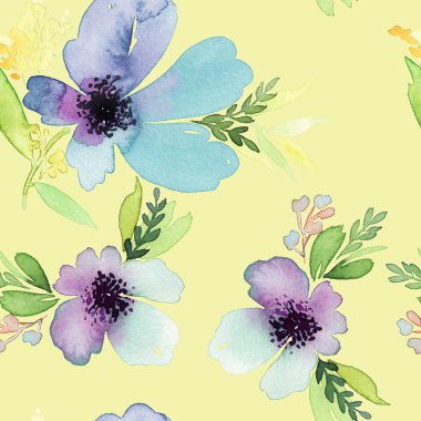 Çiçekler suluboya ile Seamless modeli. Yumuşak renkler. Erkek