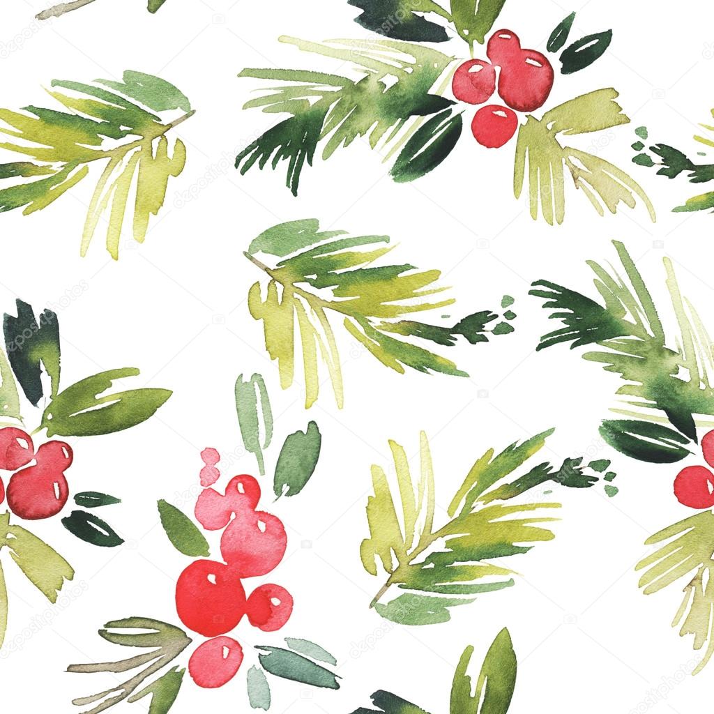 Watercolor Christmas seamless pattern