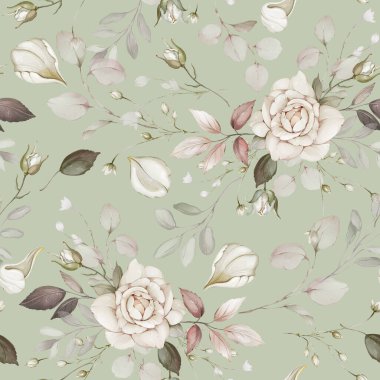 Kusursuz suluboya gül rengi çiçek deseni